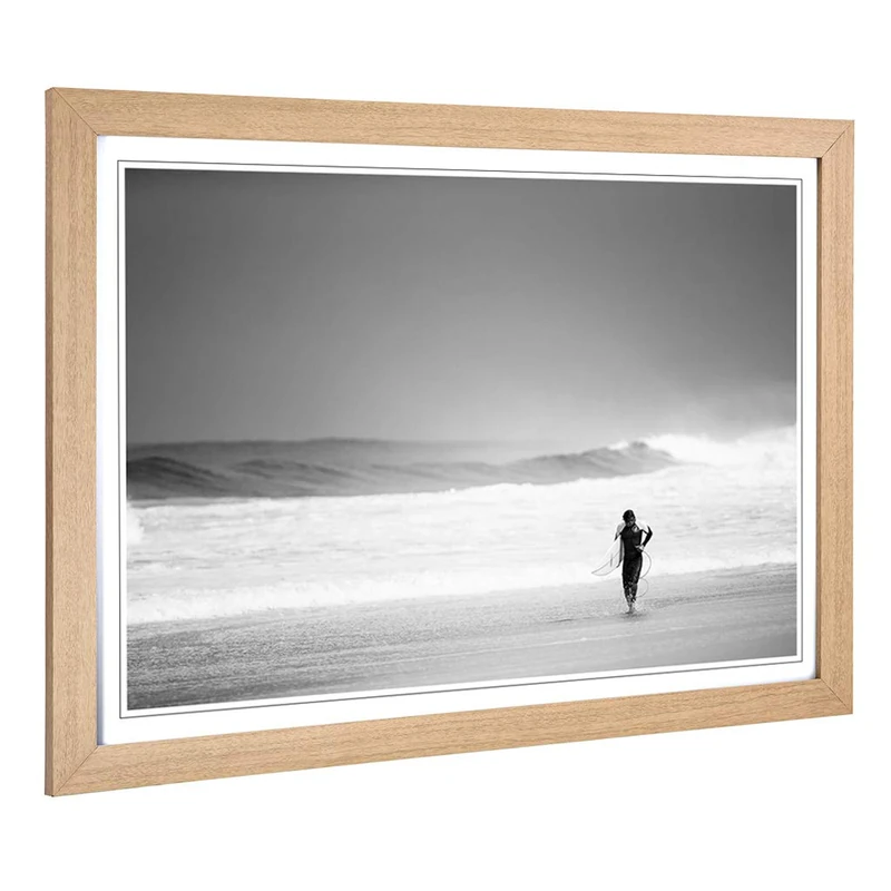 Big Box Art Framed Print of Surfer Surfboard Surfing Seascape (2) Design | Wall Art Picture | Home Decor for Kitchen, Living Room, Bedroom, Hallway, Oak, A2 / 24.5x18 Inch / 62x45cm
