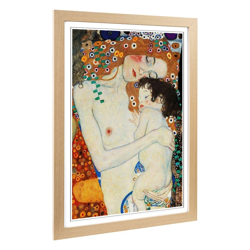 Big Box Art Framed Print of Gustav Klimt Mother and Child Baby Design | Wall Art Picture | Home Decor for Kitchen, Living Room, Bedroom, Hallway, Oak, A2 / 24.5x18 Inch / 62x45cm