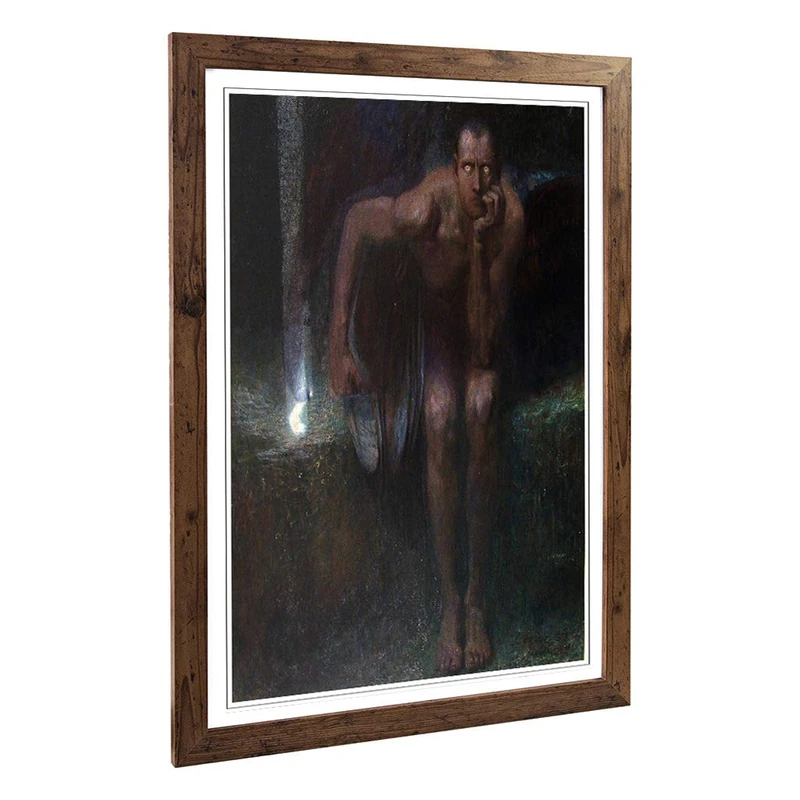 Big Box Art Framed Print of Franz Stuck Lucifer Design | Wall Art Picture | Home Decor for Kitchen, Living, Dining Room, Lounge, Bedroom, Hallway, Office, Walnut, A2 / 24.5x18 Inch / 62x45cm