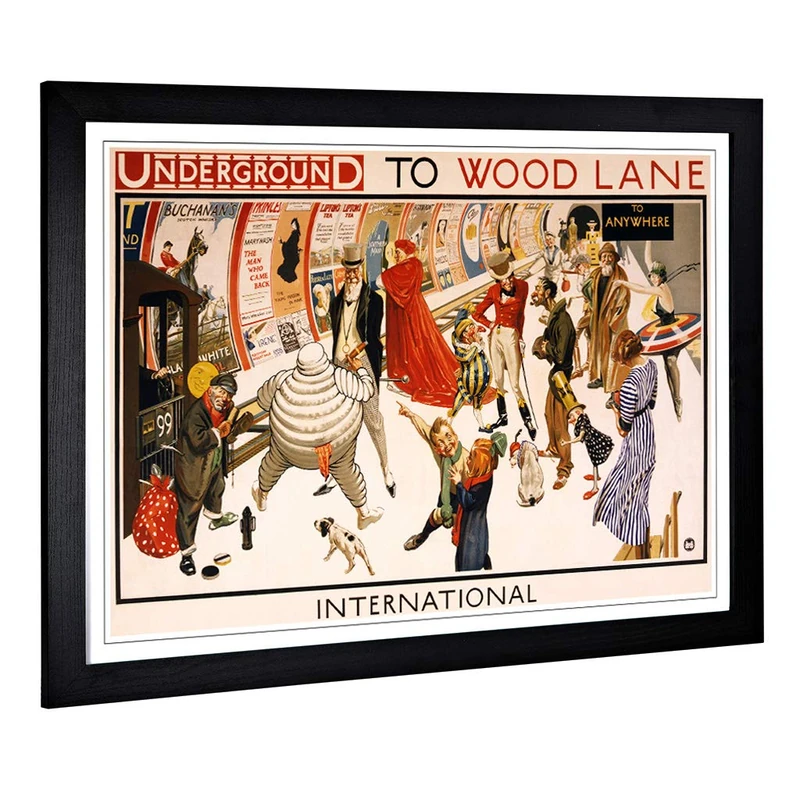 Big Box Art Framed Print of London Underground to Wood Lane Design | Wall Art Picture | Home Decor for Kitchen, Living Room, Bedroom, Hallway, Black, A2 / 24.5x18 Inch / 62x45cm