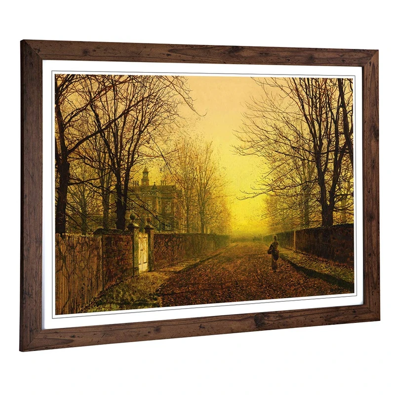 Big Box Art Framed Print of John Atkinson Grimshaw Golden Autumn Design | Wall Art Picture | Home Decor for Kitchen, Living Room, Bedroom, Hallway, Walnut, A2 / 24.5x18 Inch / 62x45cm