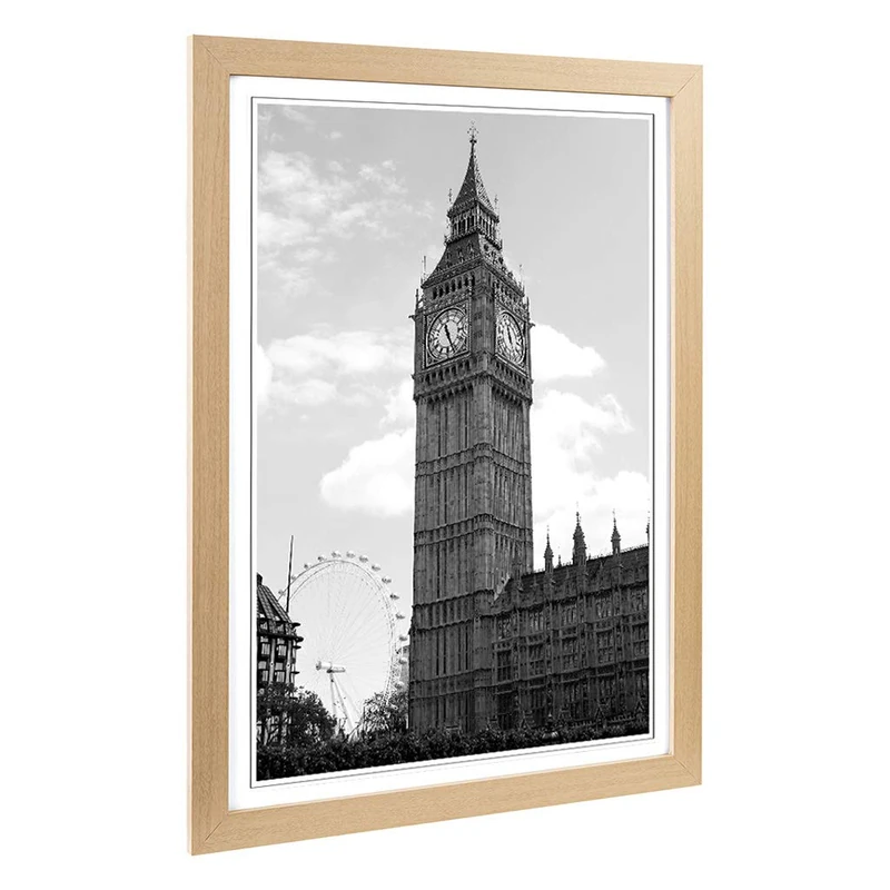 Big Box Art Framed Print of Big Ben London Eye Design | Wall Art Picture | Home Decor for Kitchen, Living, Dining Room, Lounge, Bedroom, Hallway, Office, Oak, A2 / 24.5x18 Inch / 62x45cm