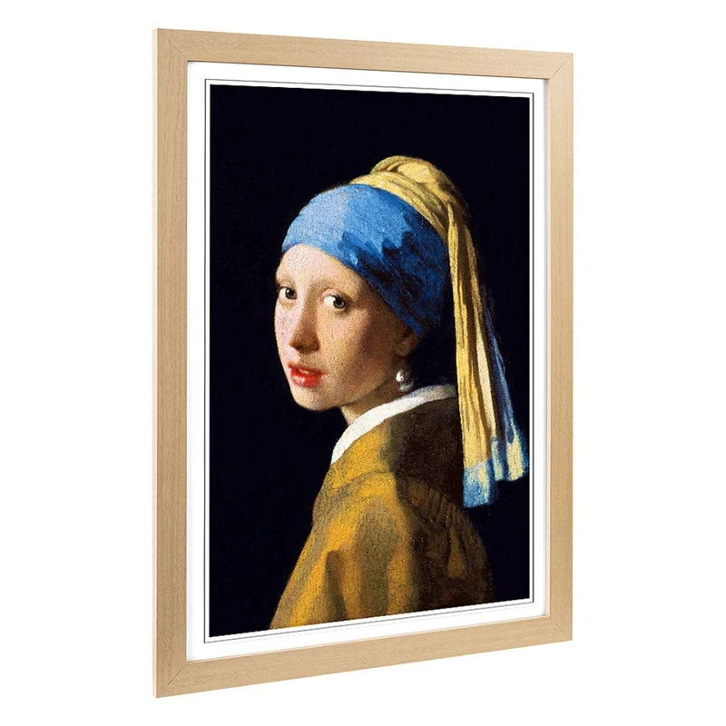 Big Box Art Framed Print of Johannes Vermeer The Girl with The Pearl Earring Design | Wall Art Picture| Home Decor for Kitchen, Living Room, Bedroom, Hallway, Oak, A2 / 24.5x18 Inch / 62x45cm - Image 1