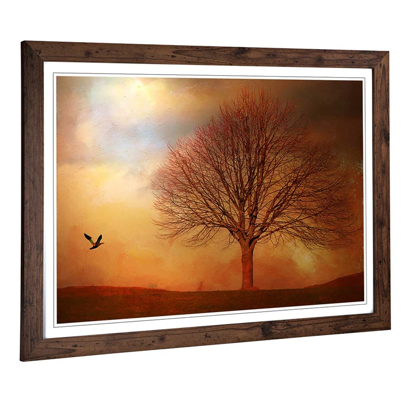 Big Box Art Framed Print of Landscape Bird and Tree (2) Design | Wall Art Picture | Home Decor for Kitchen, Living, Dining Room, Bedroom, Hallway, Office, Walnut, A2 / 24.5x18 Inch / 62x45cm