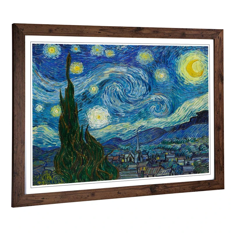 Big Box Art Framed Print of Vincent Van Gogh Starry Night Design | Wall Art Picture | Home Decor for Kitchen, Living Room, Bedroom, Hallway, Walnut, A2 / 24.5x18 Inch / 62x45cm