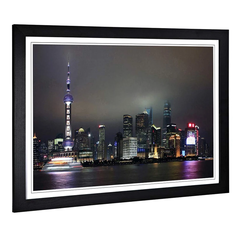 Big Box Art Framed Print of Shanghai China Skyline (1) Design | Wall Art Picture | Home Decor for Kitchen, Living, Dining Room, Bedroom, Hallway, Office, Black, A2 / 24.5x18 Inch / 62x45cm
