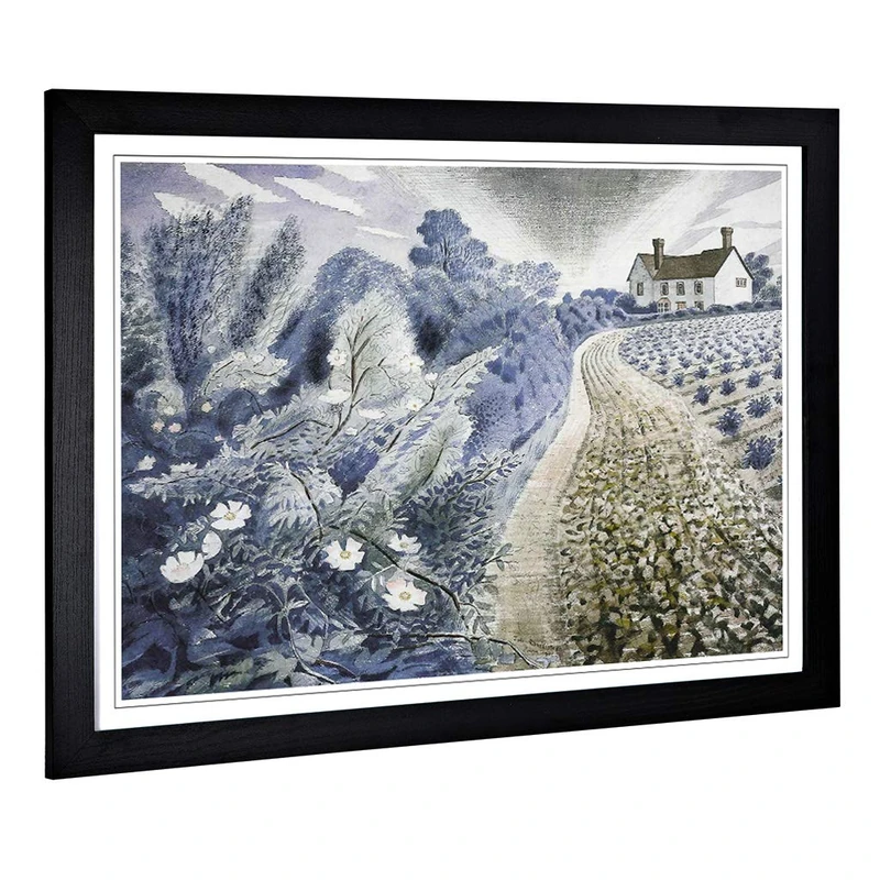 Big Box Art Framed Print of Eric Ravilious House and Field Design | Wall Art Picture | Home Decor for Kitchen, Living, Dining Room, Bedroom, Hallway, Office, Black, A2 / 24.5x18 Inch / 62x45cm