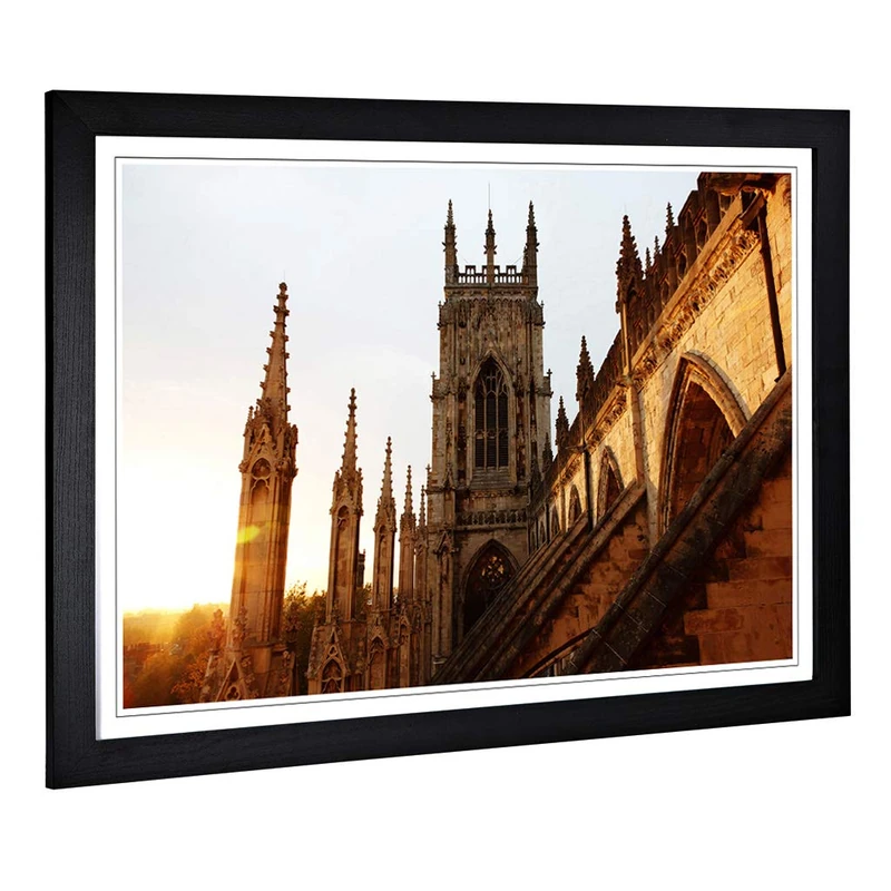 Big Box Art Framed Print of York Minster Sunset Design | Wall Art Picture | Home Decor for Kitchen, Living, Dining Room, Lounge, Bedroom, Hallway, Office, Black, A2 / 24.5x18 Inch / 62x45cm