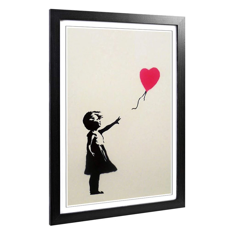 Framed Print of Banksy Girl with Balloon Wall Graffiti Art Art Design | Wall Art Picture A2 / 24.5 x 18 Inch / 62 x 45 cm | Home Decor for Kitchen, Living Room, Dining Room, Bedroom, Hallway, Office
