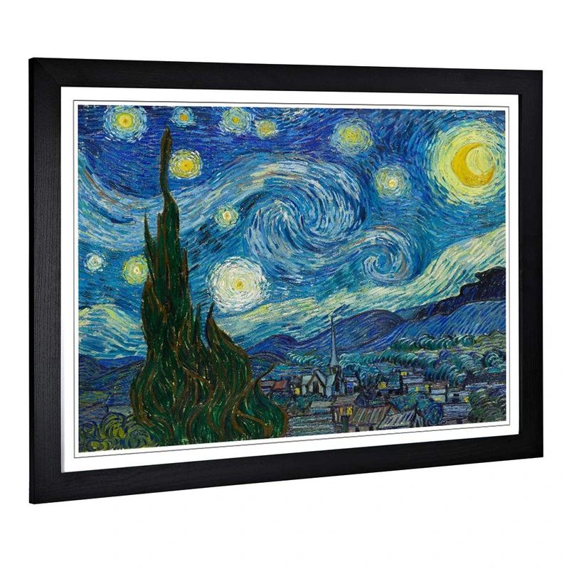 Big Box Art Framed Print of Vincent Van Gogh Starry Night Design | Wall Art Picture | Home Decor for Kitchen, Living Room, Bedroom, Hallway, Black, A2 / 24.5x18 Inch / 62x45cm