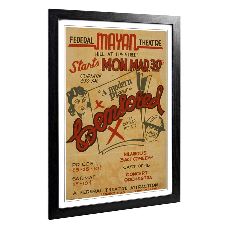 Big Box Art Framed Print of Vintage WPA Poster Mayan Theatre Design | Wall Art Picture | Home Decor for Kitchen, Living Room, Bedroom, Hallway, Black, A2 / 24.5x18 Inch / 62x45cm