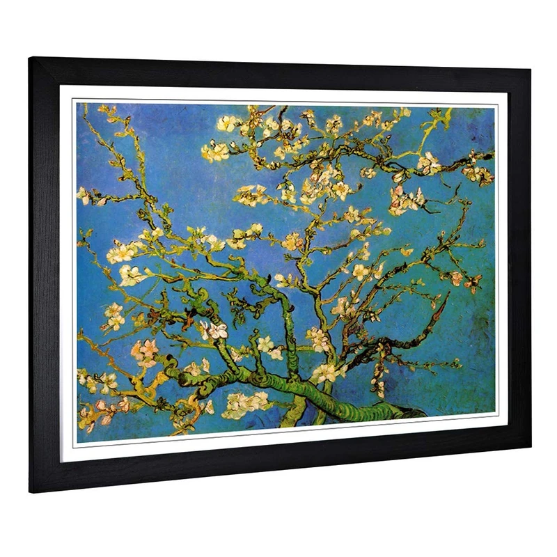 Big Box Art Framed Print of Vincent Van Gogh Almond Blossom Tree (2) Design | Wall Art Picture | Home Decor for Kitchen, Living Room, Bedroom, Hallway, Black, A2 / 24.5x18 Inch / 62x45cm