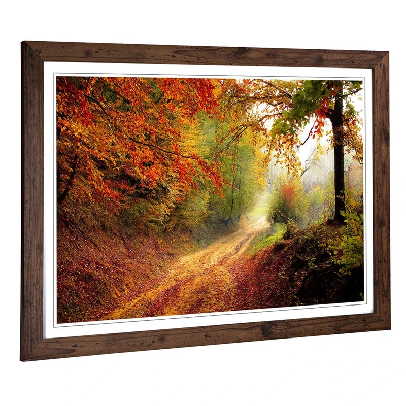 Framed Print of Landscape Autumn Fall Woodland Forest Art Design | Wall Art Picture A2 / 24.5 x 18 Inch / 62 x 45 cm | Home Decor for Kitchen, Living Room, Dining Room, Bedroom, Hallway, Office