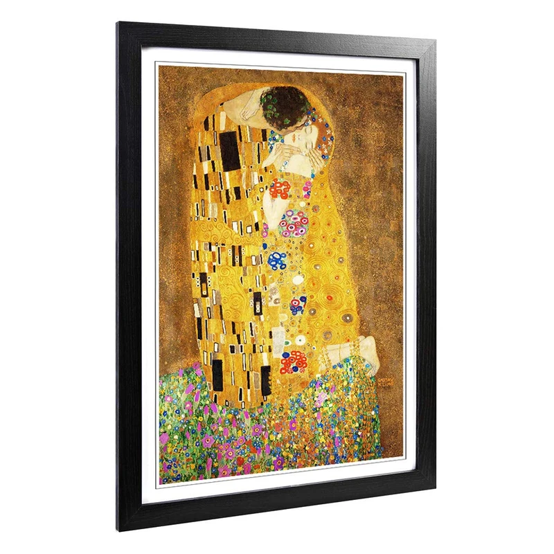 Big Box Art Framed Print of Gustav Klimt The Kiss No.1 Design | Wall Art Picture | Home Decor for Kitchen, Living, Dining Room, Bedroom, Hallway, Office, Black, A2 / 24.5x18 Inch / 62x45cm