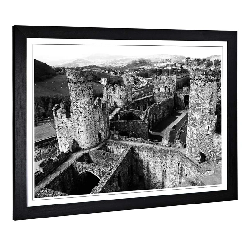Big Box Art Framed Print of Conwy Castle Wales Design | Wall Art Picture | Home Decor for Kitchen, Living, Dining Room, Lounge, Bedroom, Hallway, Office, Black, A2 / 24.5x18 Inch / 62x45cm