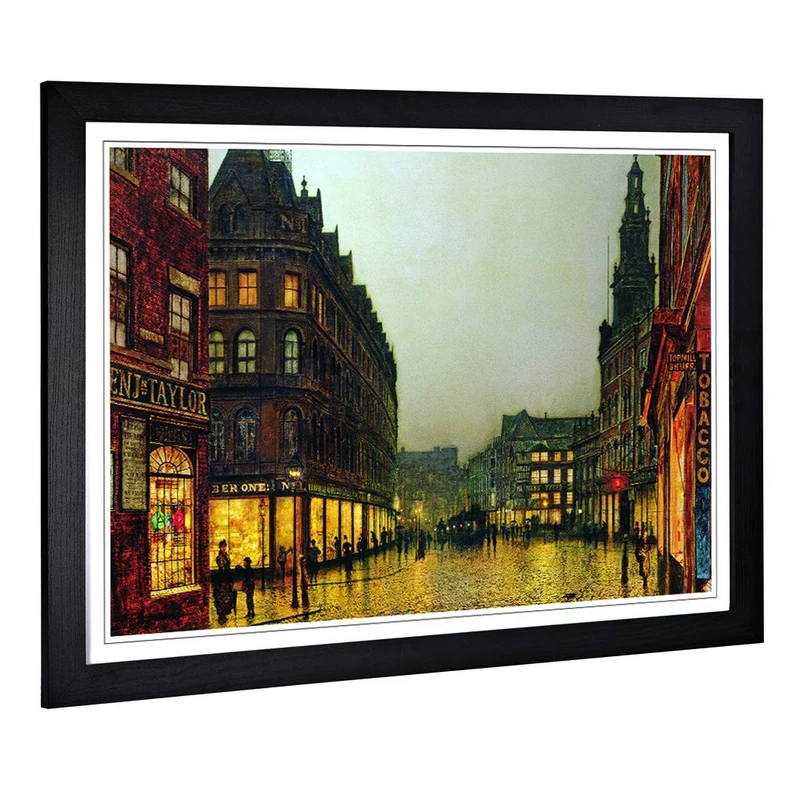 Big Box Art Framed Print of John Atkinson Grimshaw Boar Lane, Leeds Design | Wall Art Picture | Home Decor for Kitchen, Living Room, Bedroom, Hallway, Black, A2 / 24.5x18 Inch / 62x45cm