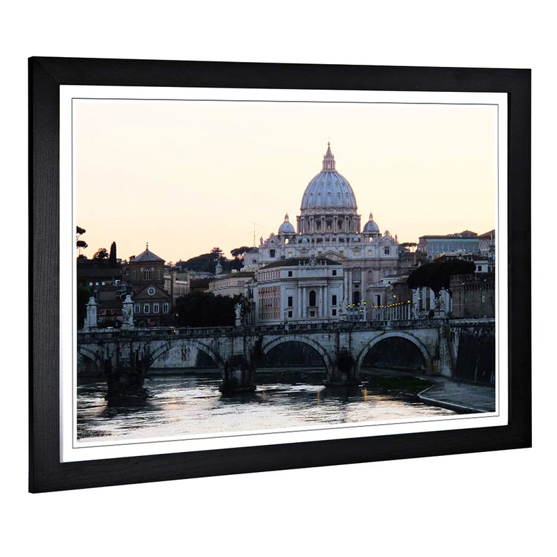 Big Box Art Framed Print of St. Peters Basilica Rome Italy Design | Wall Art Picture | Home Decor for Kitchen, Living, Dining Room, Bedroom, Hallway, Office, Black, A2 / 24.5x18 Inch / 62x45cm