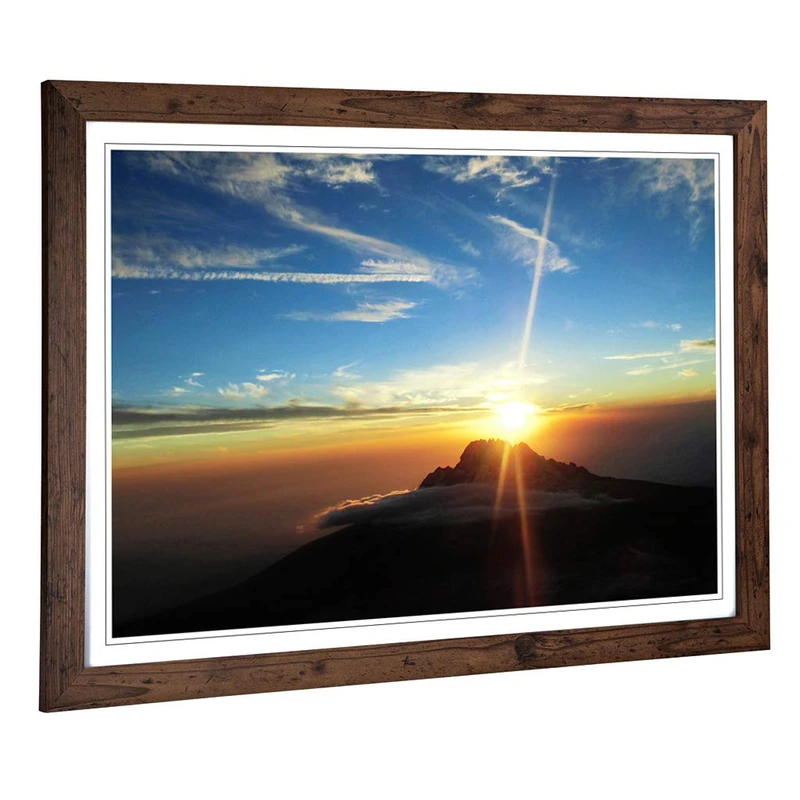 Big Box Art Framed Print of Landscape Kilimanjaro Mountain 3 Design | Wall Art Picture | Home Decor for Kitchen, Living Room, Bedroom, Hallway, Walnut, A2 / 24.5x18 Inch / 62x45cm