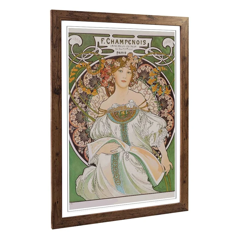 Big Box Art Framed Print of Alphonse Mucha Champenois Design | Wall Art Picture | Home Decor for Kitchen, Living, Dining Room, Bedroom, Hallway, Office, Walnut, A2 / 24.5x18 Inch / 62x45cm