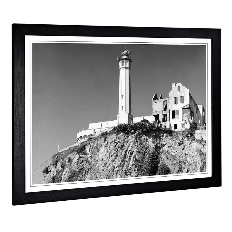 Big Box Art Framed Print of Architecture Lighthouse Alcatraz, California Design | Wall Art Picture| Home Decor for Kitchen, Living Room, Bedroom, Hallway, Black, A2 / 24.5x18 Inch / 62x45cm