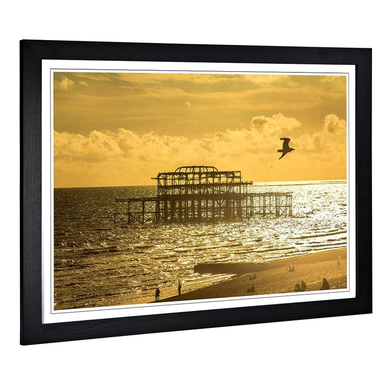 Big Box Art Framed Print of Brighton West Pier Beach Seascape Sunset Design | Wall Art Picture | Home Decor for Kitchen, Living Room, Bedroom, Hallway, Black, A2 / 24.5x18 Inch / 62x45cm