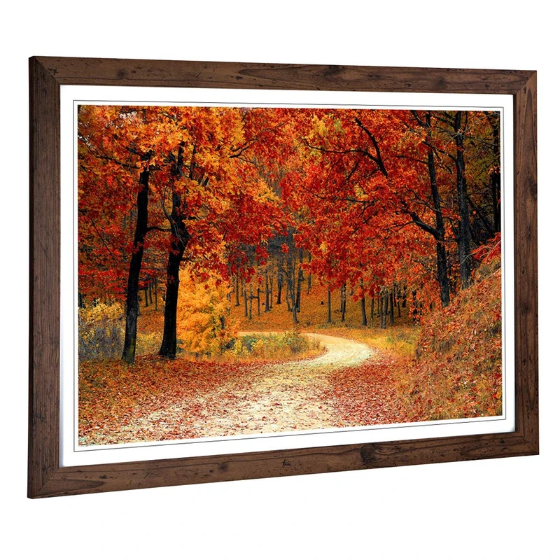 Framed Print of Landscape Autumn Fall Woofland Forest Art Design | Wall Art Picture A2 / 24.5 x 18 Inch / 62 x 45 cm | Home Decor for Kitchen, Living Room, Dining Room, Bedroom, Hallway, Office