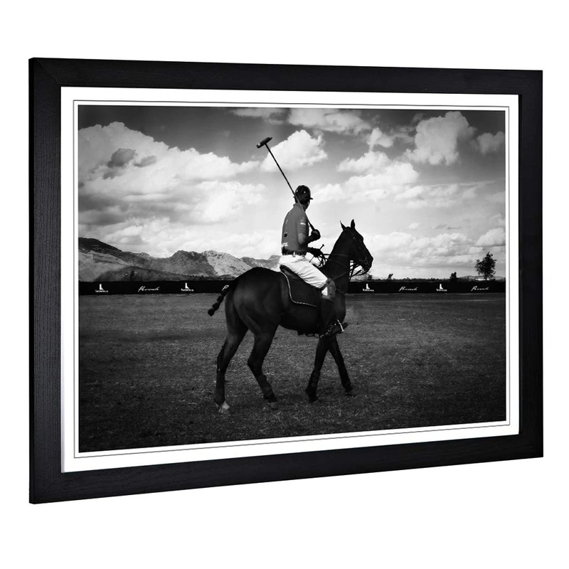 Big Box Art Framed Print of Polo Horse Design | Wall Art Picture | Home Decor for Kitchen, Living, Dining Room, Lounge, Bedroom, Hallway, Office, Black, A2 / 24.5x18 Inch / 62x45cm