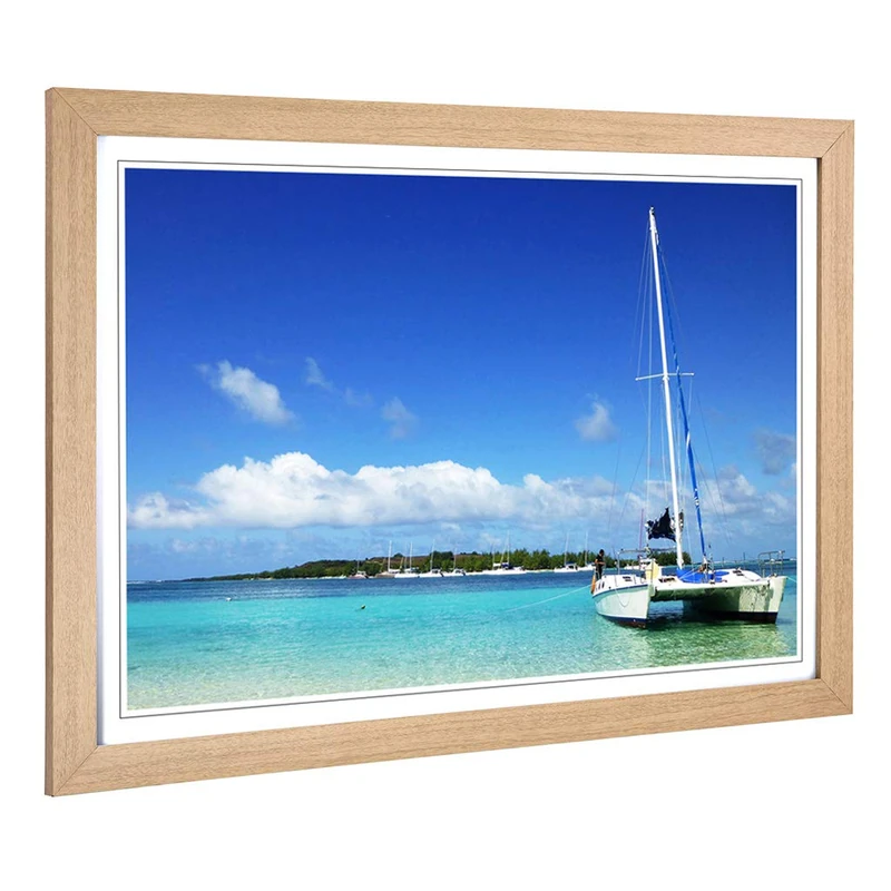 Big Box Art Framed Print of Beach & Seascape Catamaran Mauritius Design | Wall Art Picture | Home Decor for Kitchen, Living Room, Bedroom, Hallway, Oak, A2 / 24.5x18 Inch / 62x45cm