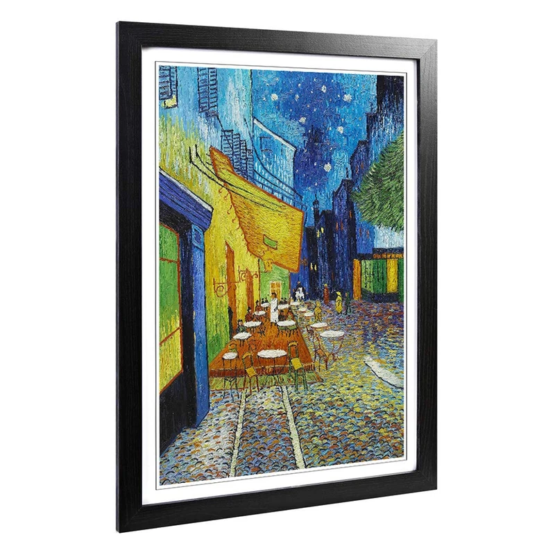 Big Box Art Framed Print of Vincent Van Gogh Cafe Terrace at Night Design | Wall Art Picture | Home Decor for Kitchen, Living Room, Bedroom, Hallway, Black, A2 / 24.5x18 Inch / 62x45cm, FRAMERECT9274