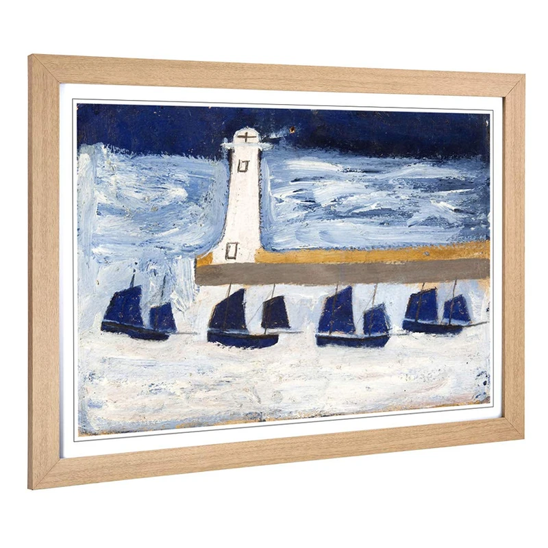 Big Box Art Framed Print of Alfred Wallis Four Luggars and a Lighthouse Design | Wall Art Picture | Home Decor for Kitchen, Living Room, Bedroom, Hallway, Oak, A2 / 24.5x18 Inch / 62x45cm