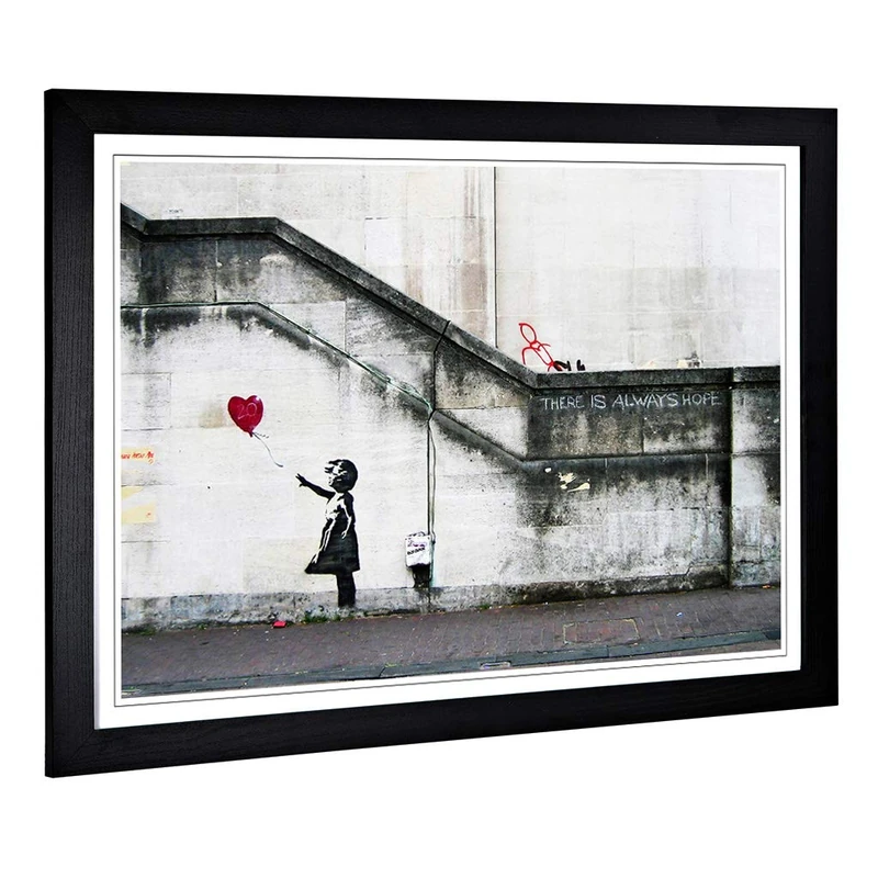 Big Box Art Framed Print of Banksy Girl with Balloon Graffiti Design | Wall Art Picture | Home Decor for Kitchen, Living Room, Bedroom, Hallway, Black, A2 / 24.5x18 Inch / 62x45cm