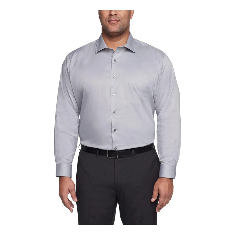 Van Heusen Men's Tall Fit Dress Shirts Flex Collar Stretch Solid, Grey Mist, 20" Neck 35"-36" Sleeve