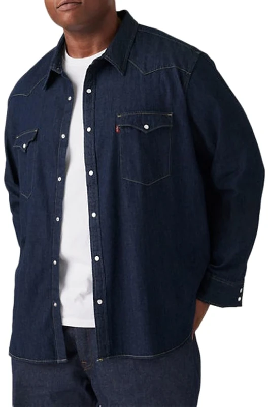 Levi's Men's Big & Tall Classic Western Button Down Shirt Red Cast Rinse Takedown (Blue) XX-Large