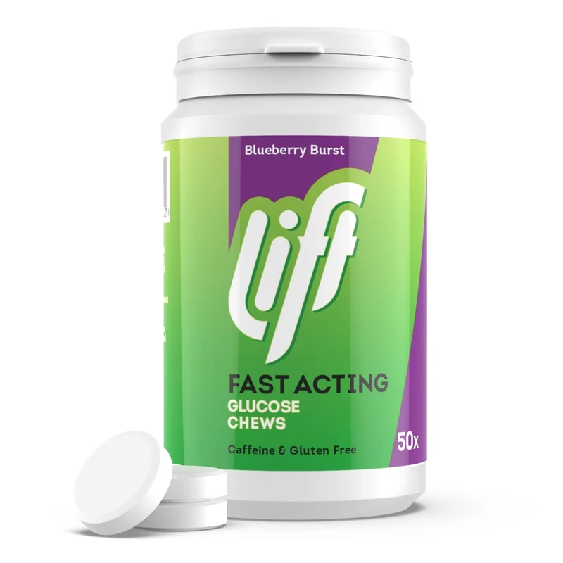 Lift Fast-Acting Glucose Chewable Energy Tablets, Blueberry, 6 Pack of 50-Tablet Tubs