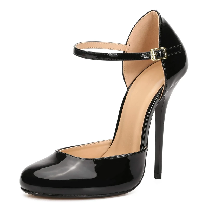 MAIERNISI JESSI Unisex Men's Women's Round Toe Ankle Buckle D-Orsay Stiletto High Heel Pumps, Black, 14 Women/12.5 Men