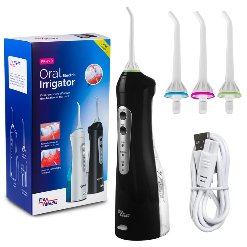 Promedix PR-770 Cordless Irrigator Oral Dental Care 3 Modes of Operation IPX7 High Water Pressure 4 Tips