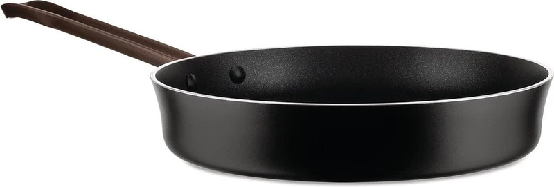 Alessi edo | PU113/28 B - Long Handle Aluminium Frying Pan with Non-Stick Coating, Stainless Steel Handle with PVD Coating, Brown