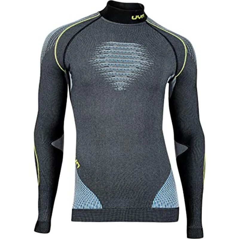 UYN U100047 EVOLUTYON UW LG_SL.Turtle Neck Melange T-Shirt Men's Anthracite Melange/Blue/Glossy Yellow XXL