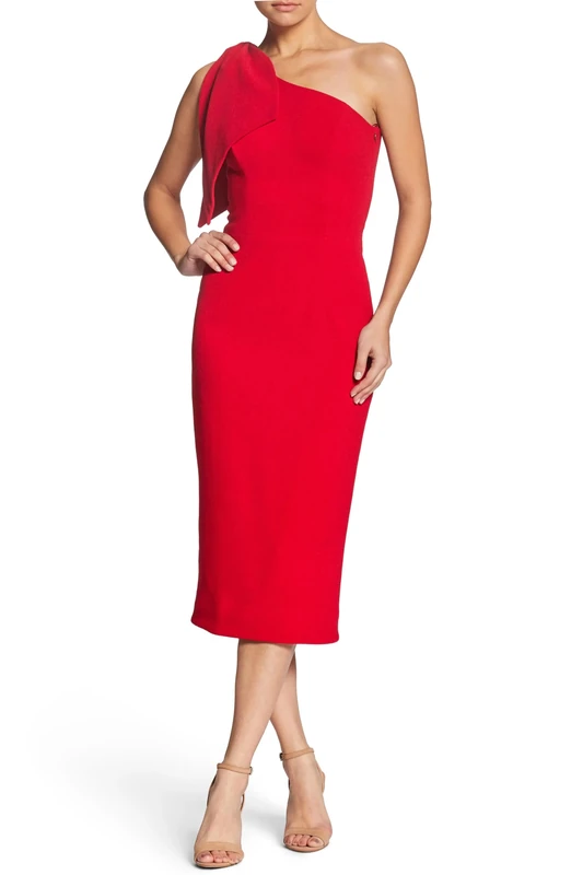 Dress the Population Women's Nicole Sleeveless Bodycon Stretch Midi Sheath Dress, Rouge, Large