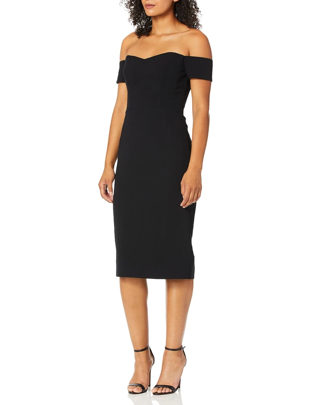 Dress the Population Women's Bailey Off The Shoulder Sweetheart Bodycon Midi Sheath Dress, Black, X-Large
