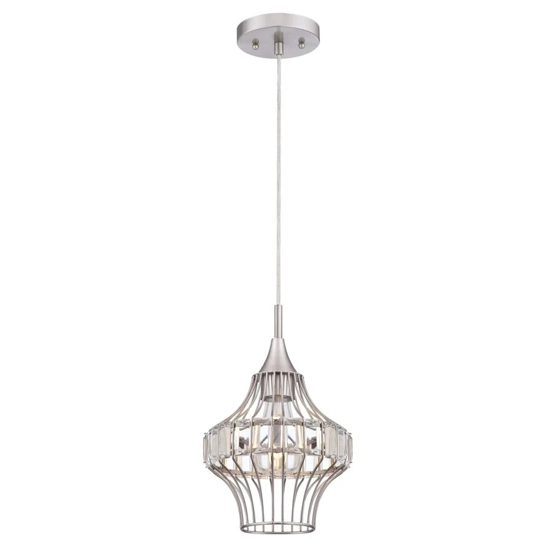 63630 One-Light Indoor Pendant, Brushed Nickel Finish with Crystal Prism Cage Shade