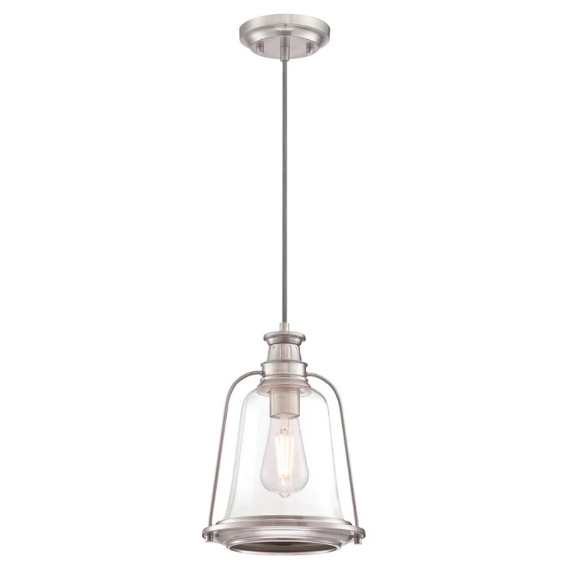 63639 One-Light Indoor Pendant, Brushed Nickel Finish with Clear Glass