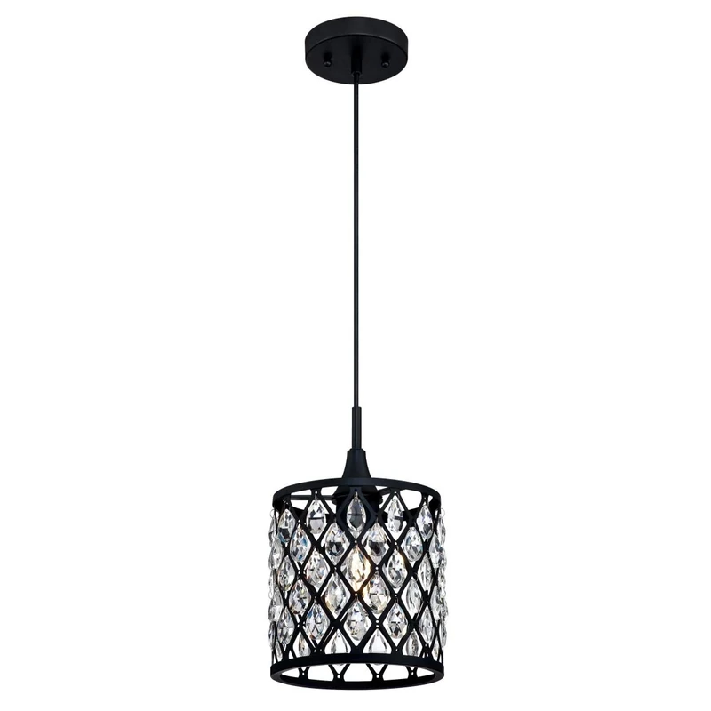 63627 Waltz One-Light Indoor Pendant, Matte Black Finish with Crystals