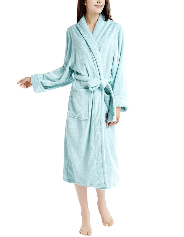 INK+IVY Women's Terrycloth Sherpa Soft Pajamas Sleepware-Ladies Kimono Bathrobe Loungeware with Pocket and Belt, Shawl Collar & Cuff Trim, Mint, S-M