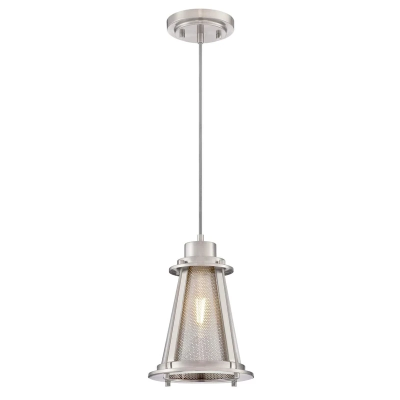 63618 Beatrix One-Light Indoor Pendant, Brushed Nickel Finish with Mesh and Clear Glass