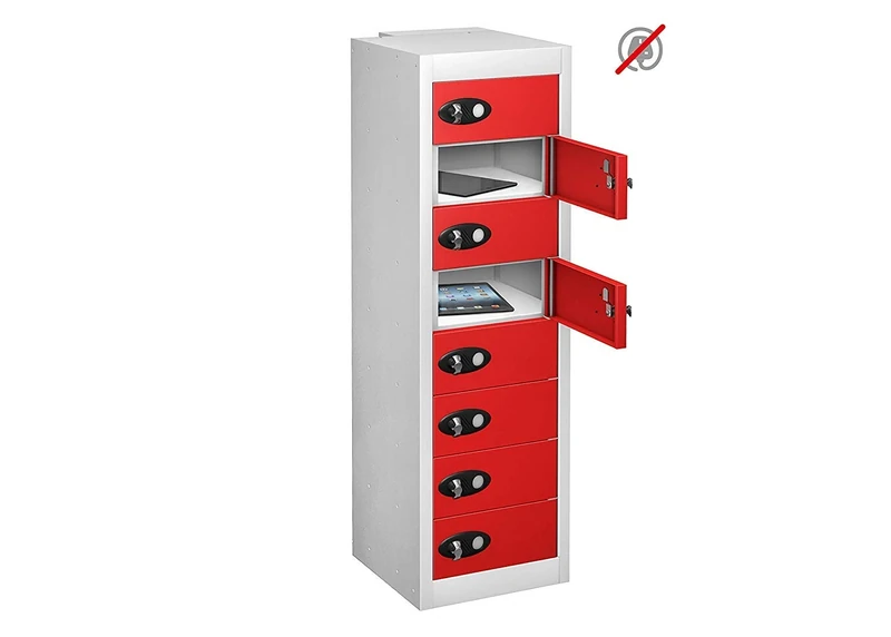 8 Door Tablet Storage LOW Locker, Red, Keypad Lock