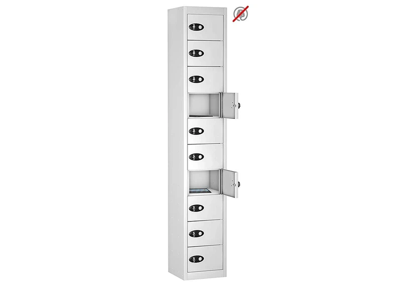 10 Door Tablet Storage Locker, White, Keypad Lock