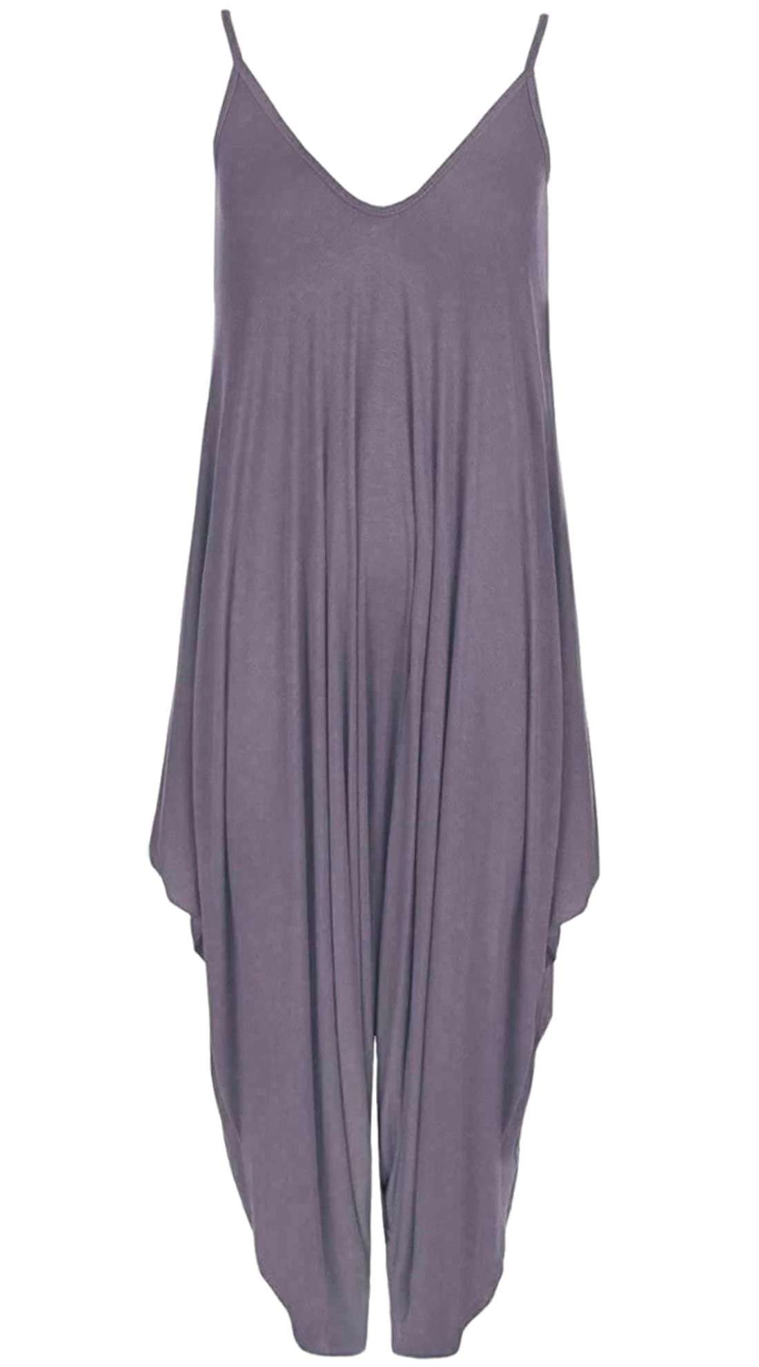 Ladies Summer All In One Wear Italian Drape Relaxed Fit Baggy Playsuit Women’s Sleeveless Cami Strappy Neck Jumpsuit Italian Lagenlook Style Playsuit Jumpsuit (Charcoal UK 12-14)