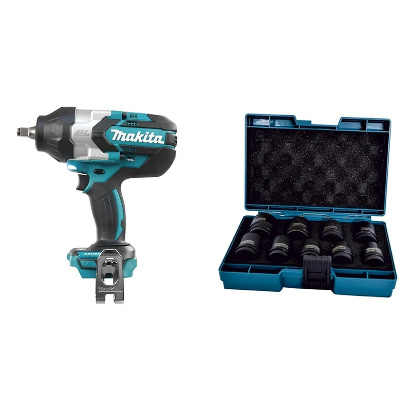 Makita DTW1002Z 18V Li-Ion LXT Brushless Impact Wrench - Batteries and Charger Not Included & D-41517 Socket Wrench Set 9Pcs