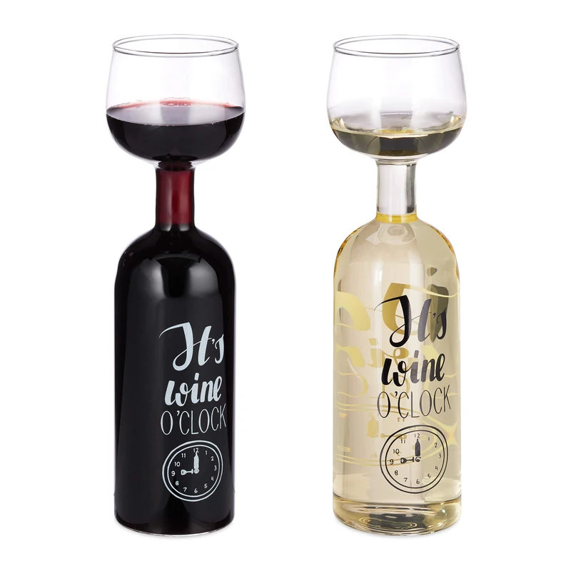Relaxdays XL Wine Glass Bottle, With Quote, Fun Gift for Wine Lovers, 750 ml, Transparent